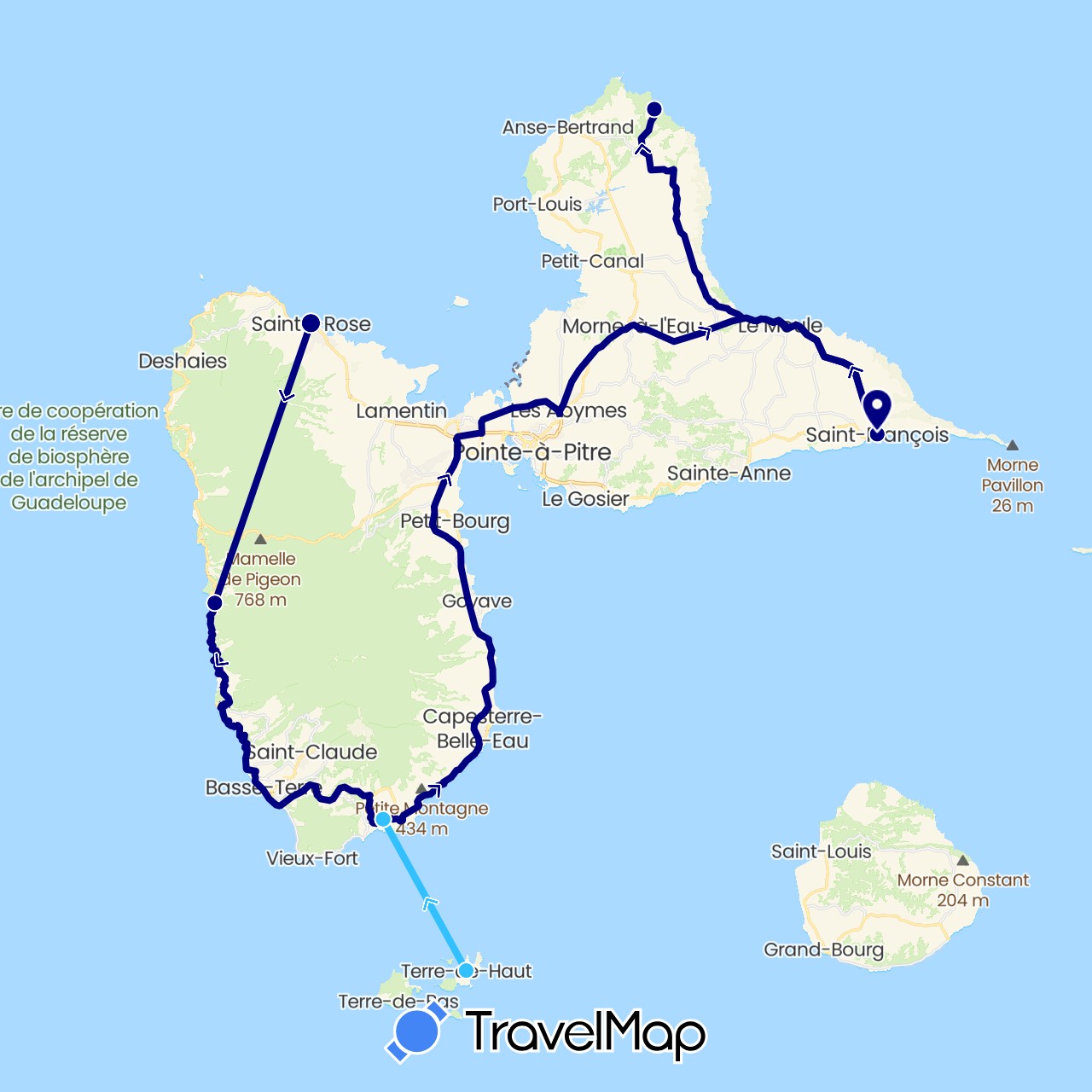 TravelMap itinerary: driving, boat in France (Europe)