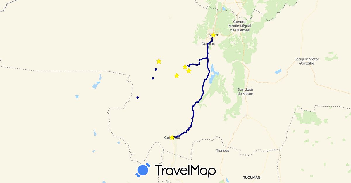TravelMap itinerary: driving in Argentina (South America)